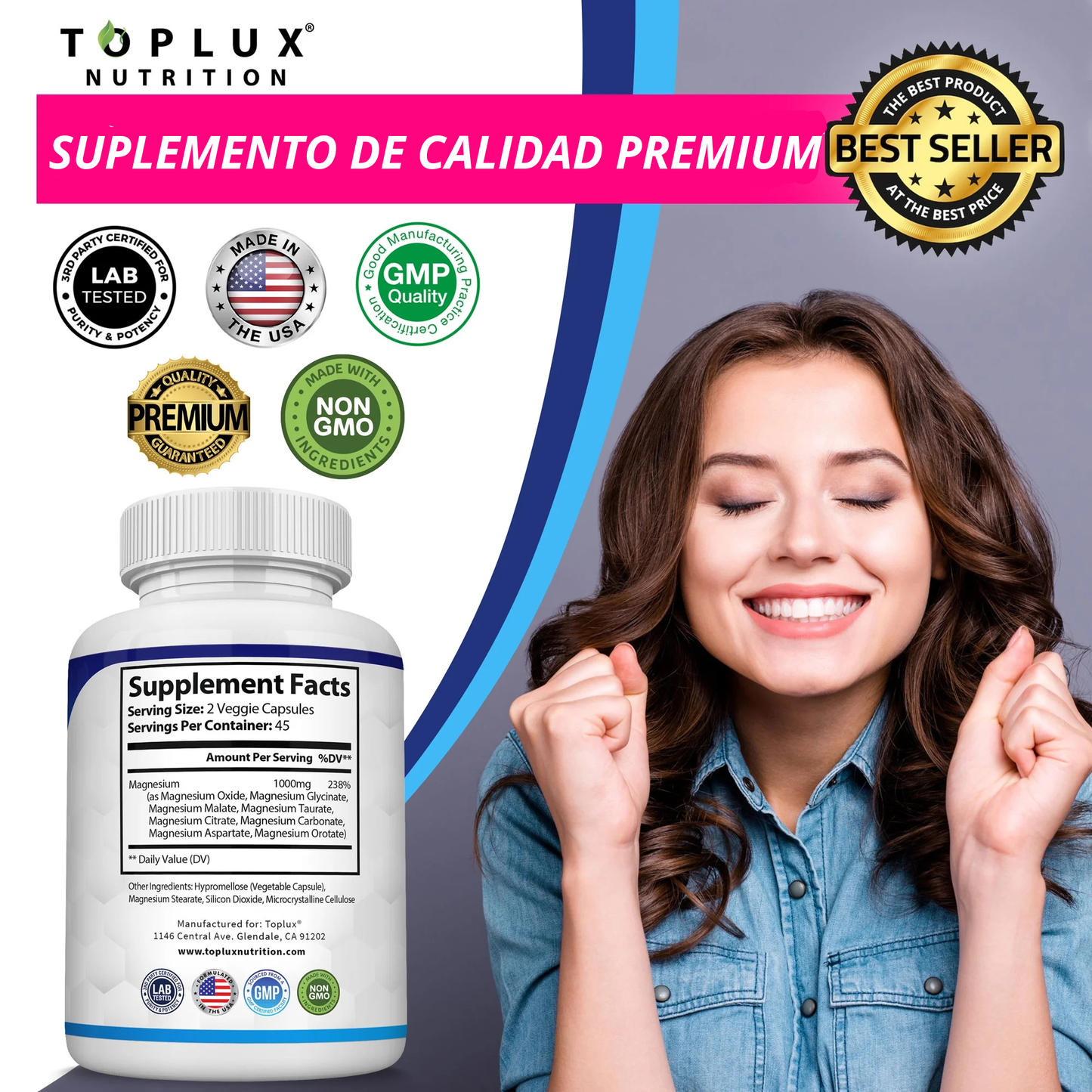 Toplux Magnesium Complex 8 Essential Magnesium Supplement 1000Mg